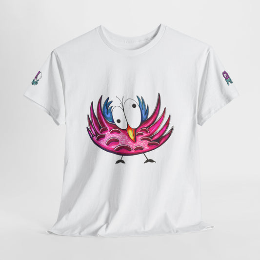 Pink Cartoon Bird T-Shirt — Cute Funny Feathered Character Tee