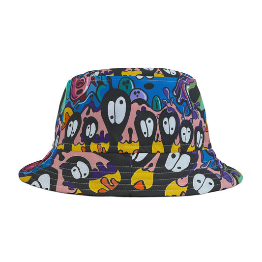 Colorful Cartoon Faces Bucket Hat — Funky All-Over Print Sun Hat