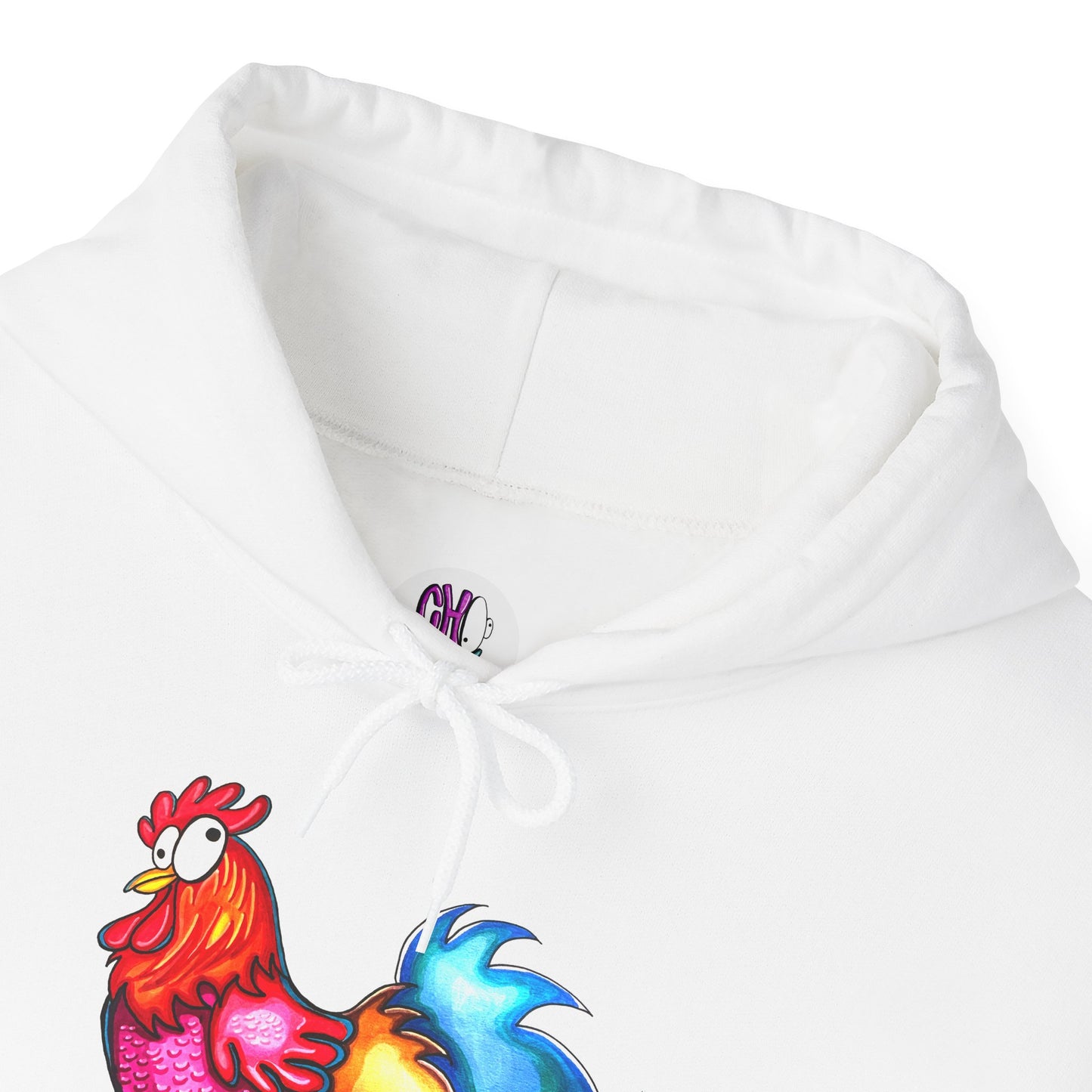 Colorful Rooster Hoodie — Vibrant Farmyard Graphic Pullover