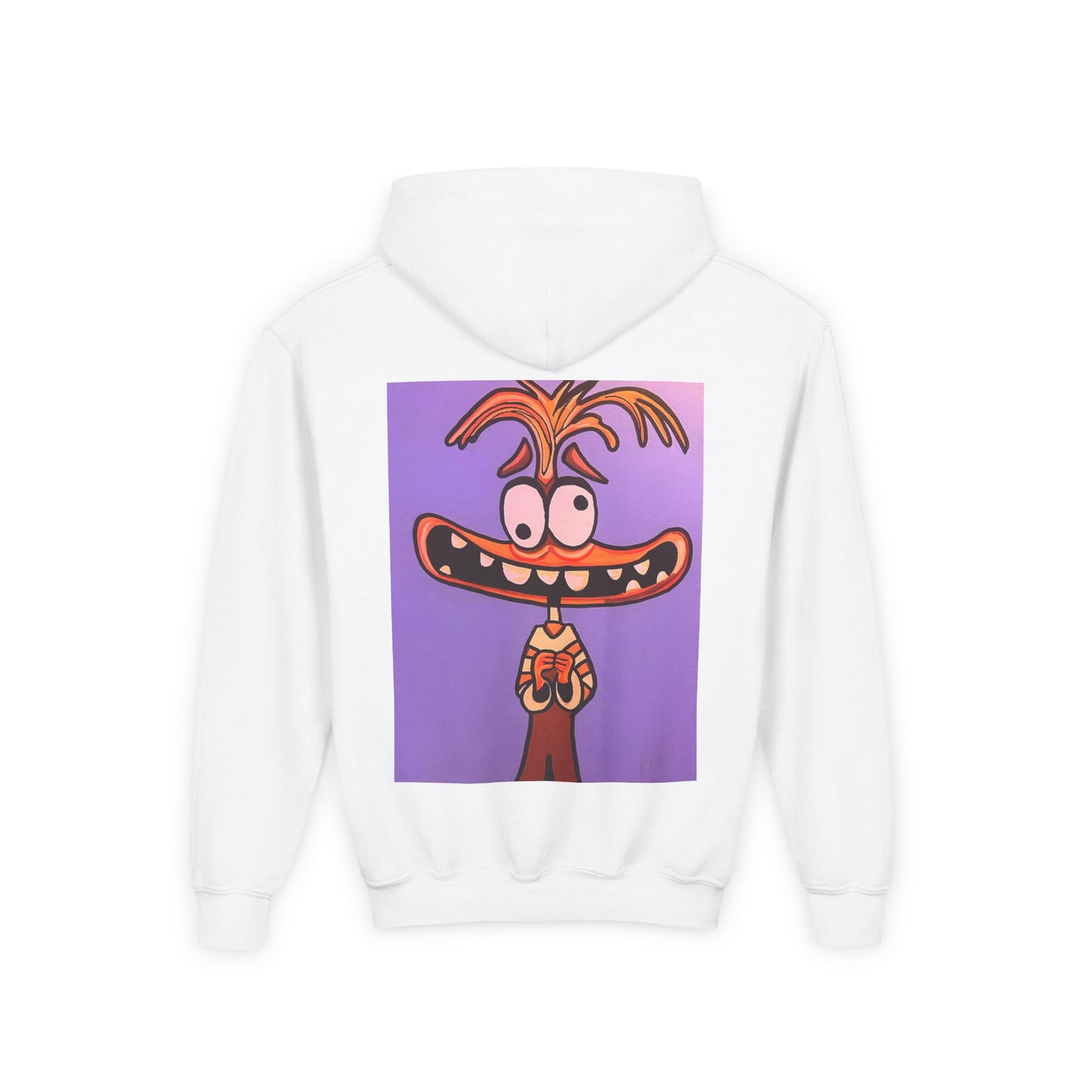 Youth Cartoon Character Hoodie – Funny Wide-Grin Face Graphic Pullover