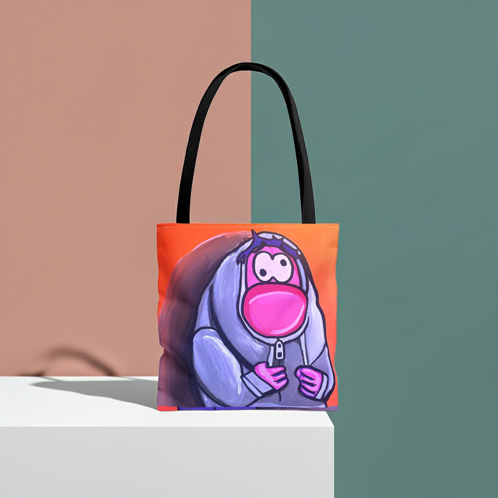 Cute Pink Character Hoodie Tote Bag — Fun Cartoon All-Over Print Tote