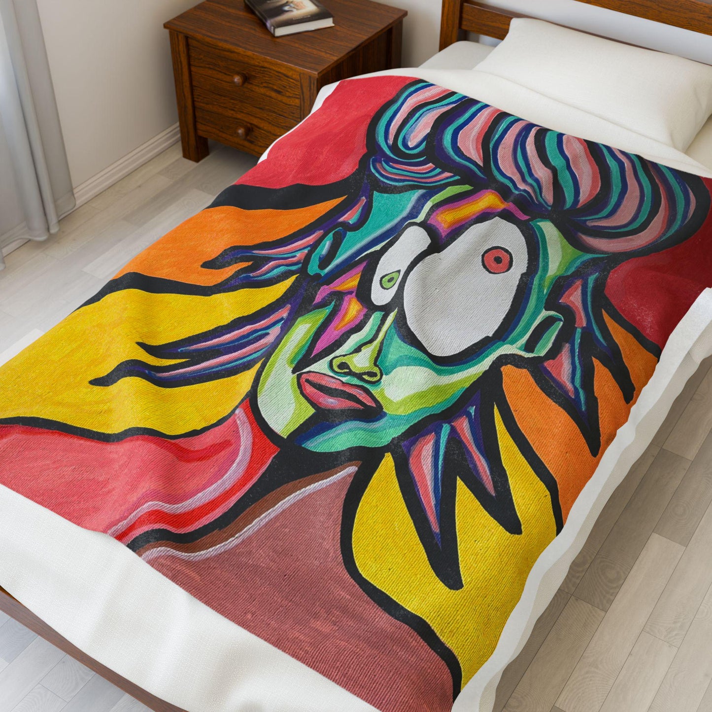 Colorful Abstract Velveteen Plush Blanket, Cozy Home Decor, Art Lover Gift, Vibrant Bedroom Accent, Unique Housewarming Present