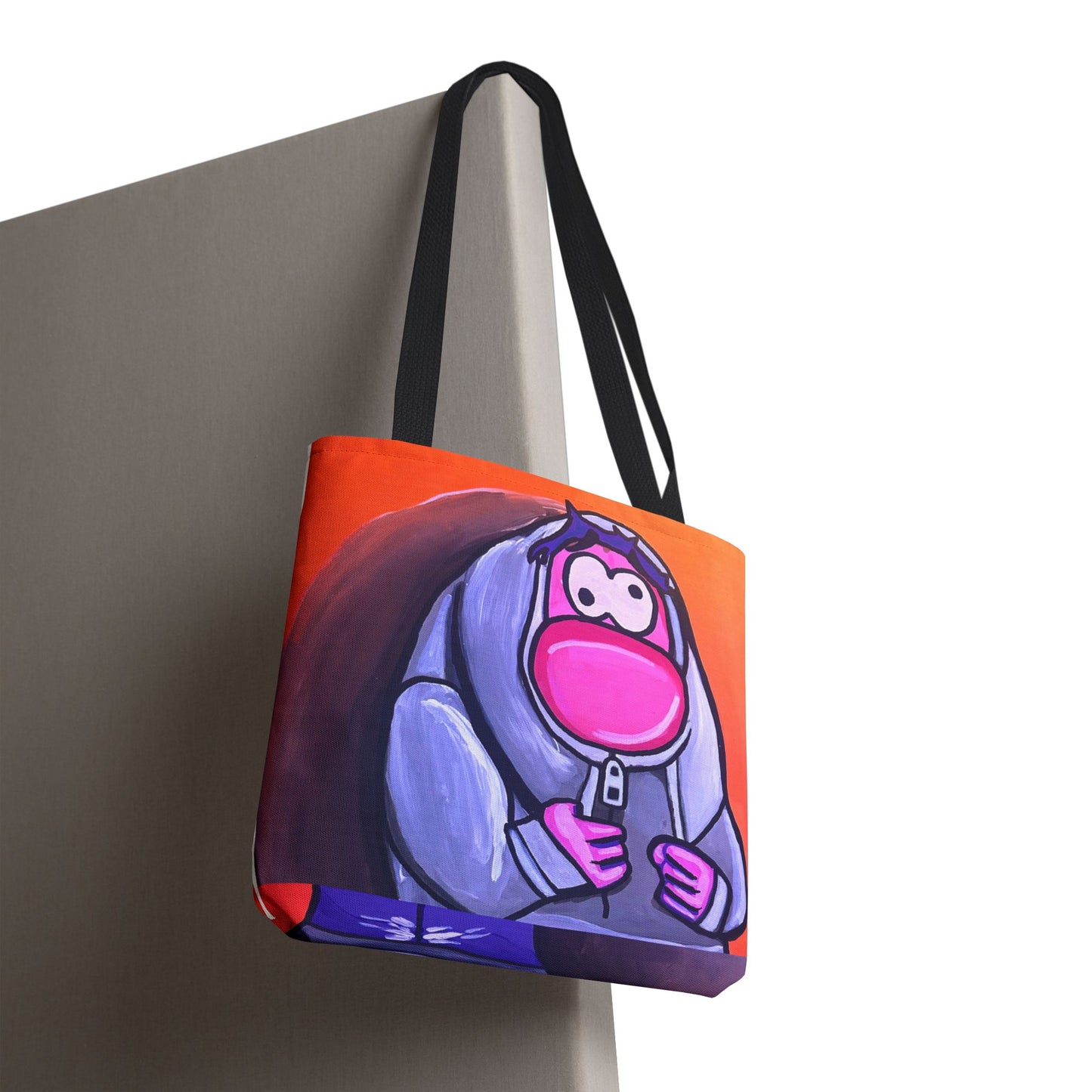 Cute Pink Character Hoodie Tote Bag — Fun Cartoon All-Over Print Tote