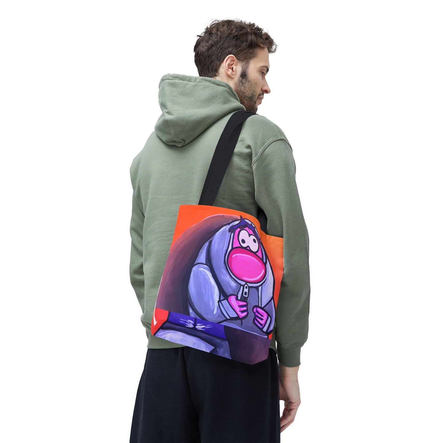 Cute Pink Character Hoodie Tote Bag — Fun Cartoon All-Over Print Tote