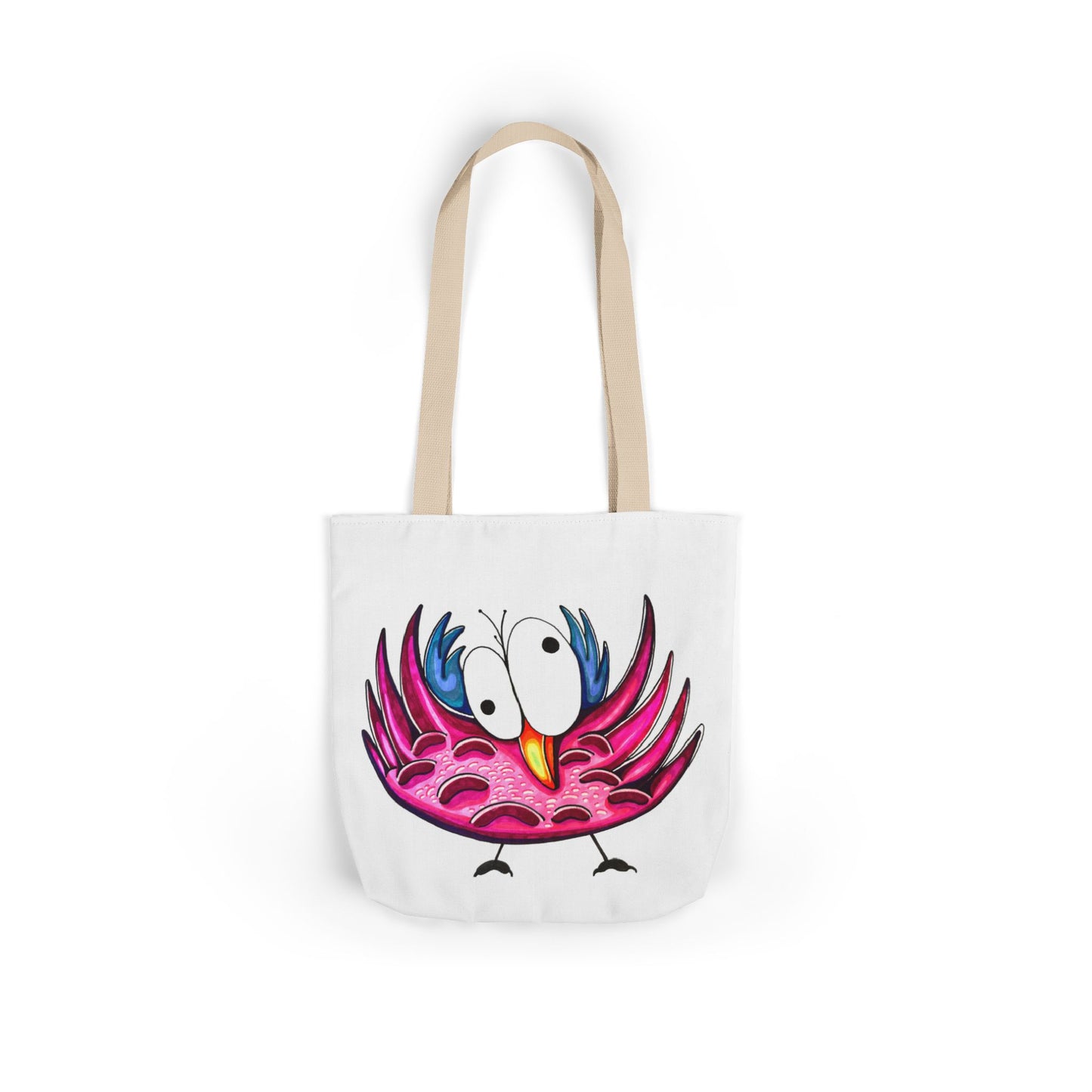 Canvas Tote Bag with Whimsical Pink Bird Design