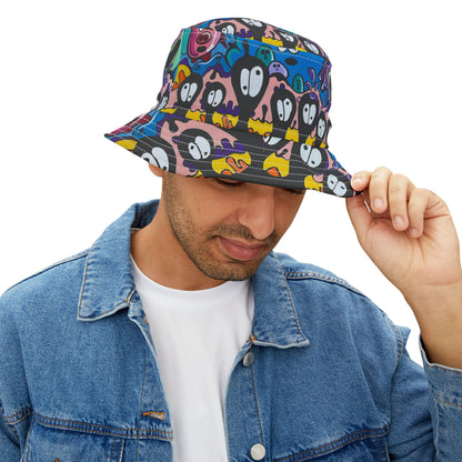 Colorful Cartoon Faces Bucket Hat — Funky All-Over Print Sun Hat
