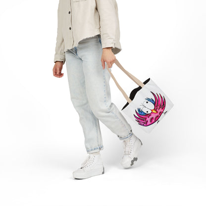 Canvas Tote Bag with Whimsical Pink Bird Design