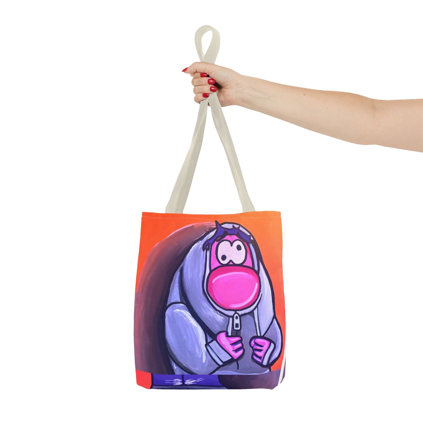 Cute Pink Character Hoodie Tote Bag — Fun Cartoon All-Over Print Tote