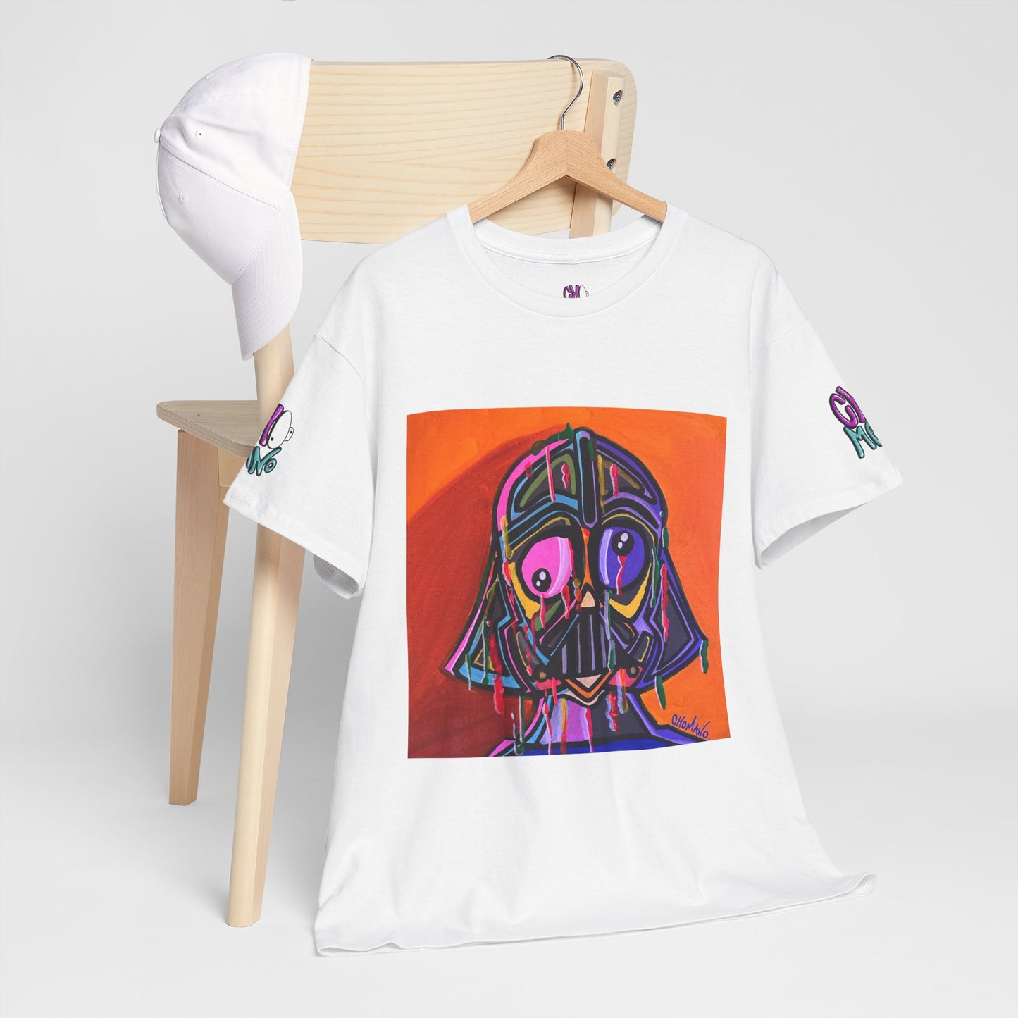 Drenched Vader Neon Art T‑Shirt — Psychedelic Darth Helmet Graphic Tee