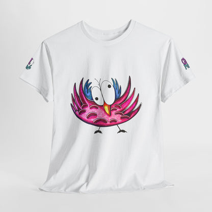 Pink Cartoon Bird T-Shirt — Cute Funny Feathered Character Tee