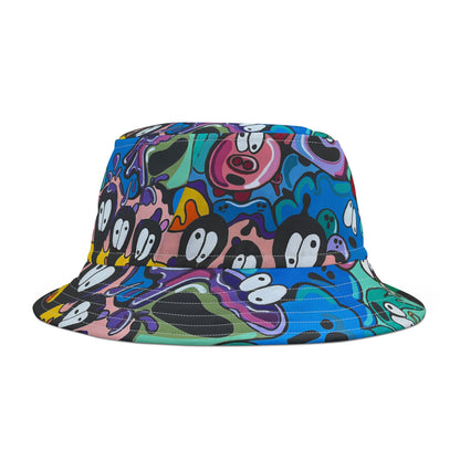 Colorful Cartoon Faces Bucket Hat — Funky All-Over Print Sun Hat