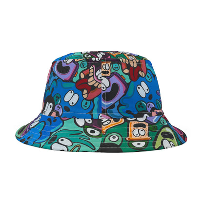 Colorful Cartoon Faces Bucket Hat — Funky All-Over Print Sun Hat