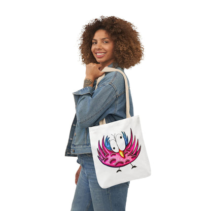 Canvas Tote Bag with Whimsical Pink Bird Design