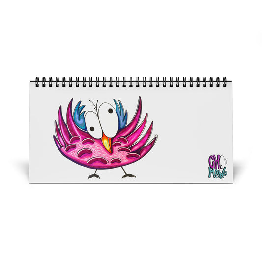 2026 Cute Pink Bird Desktop Calendar — Spiral Grid Planner for Desk