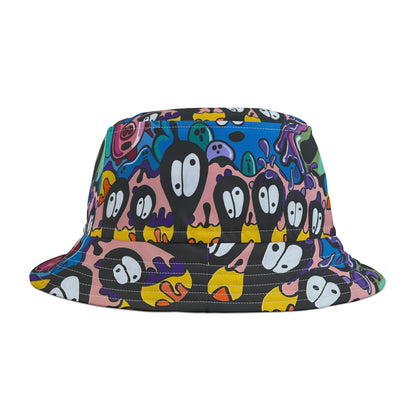 Colorful Cartoon Faces Bucket Hat — Funky All-Over Print Sun Hat