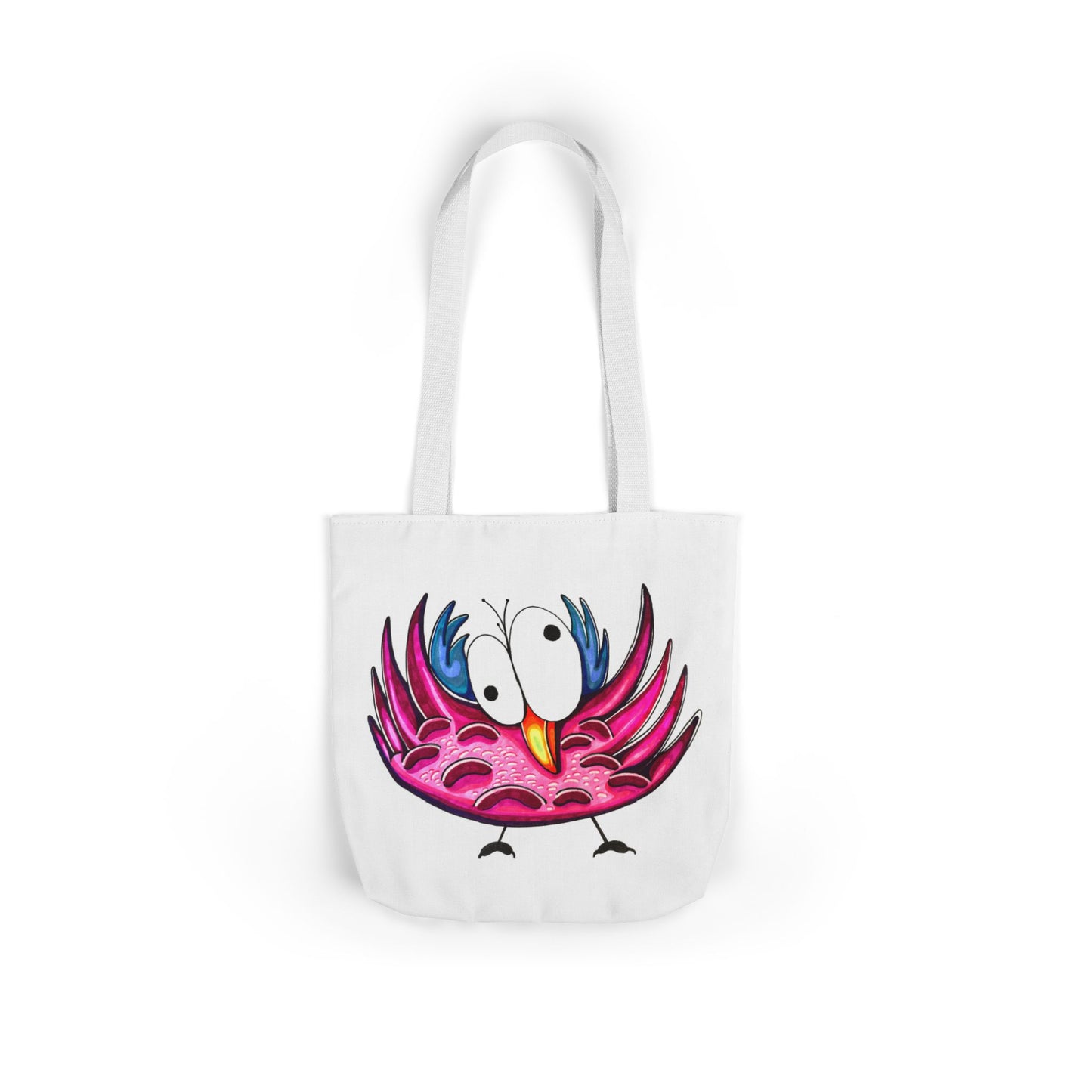 Canvas Tote Bag with Whimsical Pink Bird Design