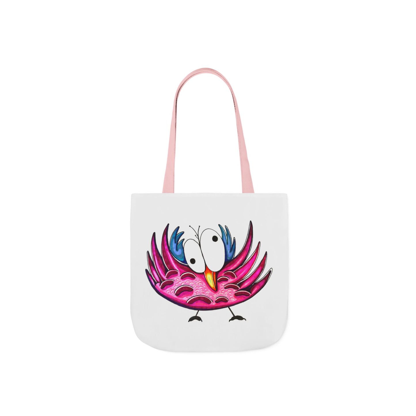 Canvas Tote Bag with Whimsical Pink Bird Design