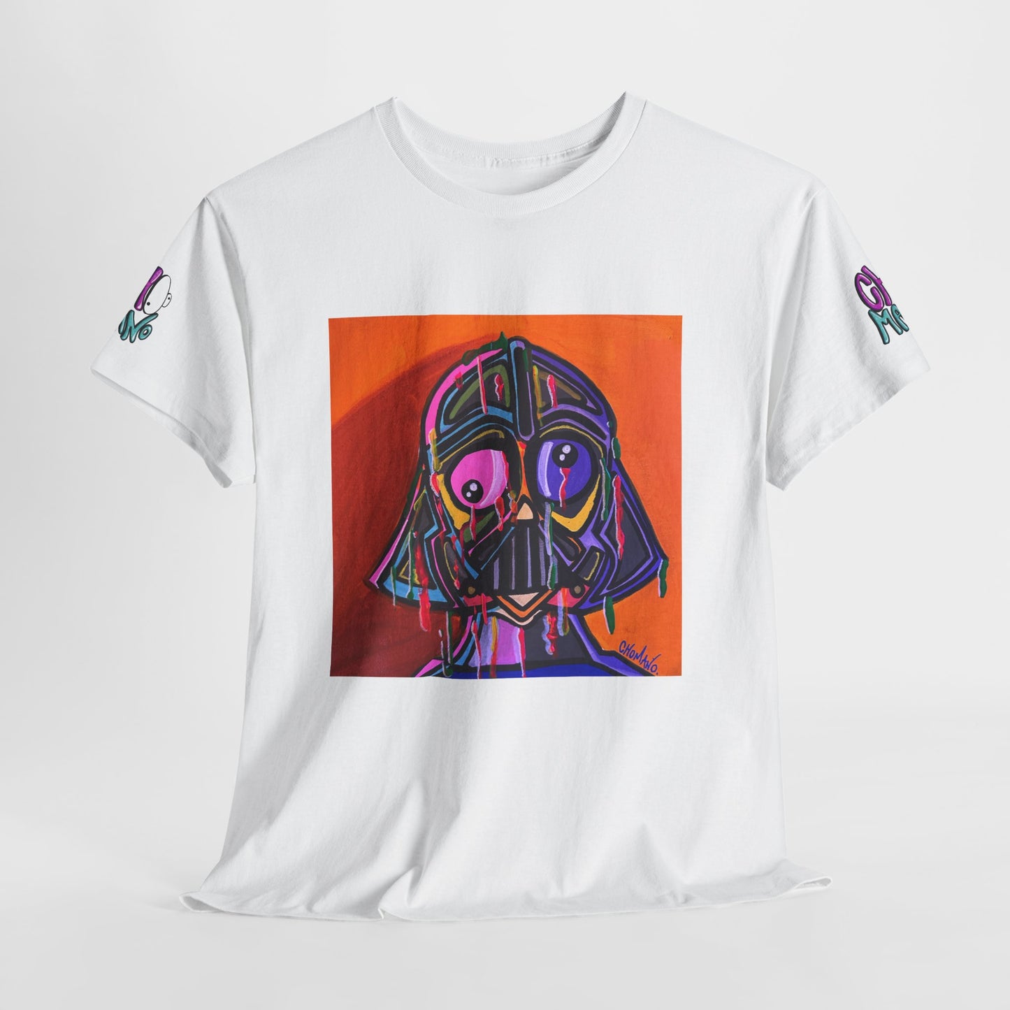 Drenched Vader Neon Art T‑Shirt — Psychedelic Darth Helmet Graphic Tee