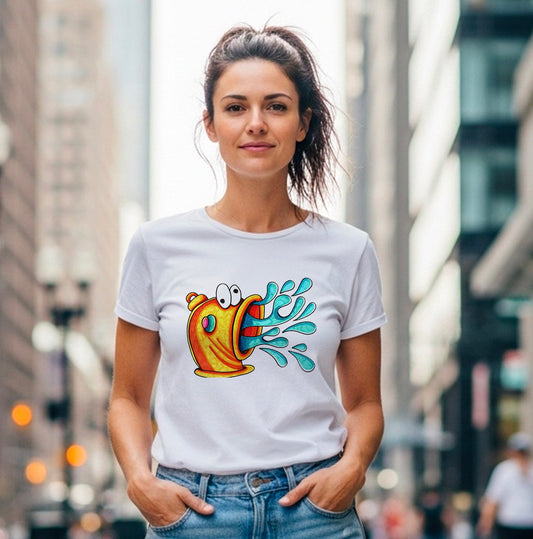Water Cannon Graphic Tee — Colorful Cartoon Splash T-Shirt