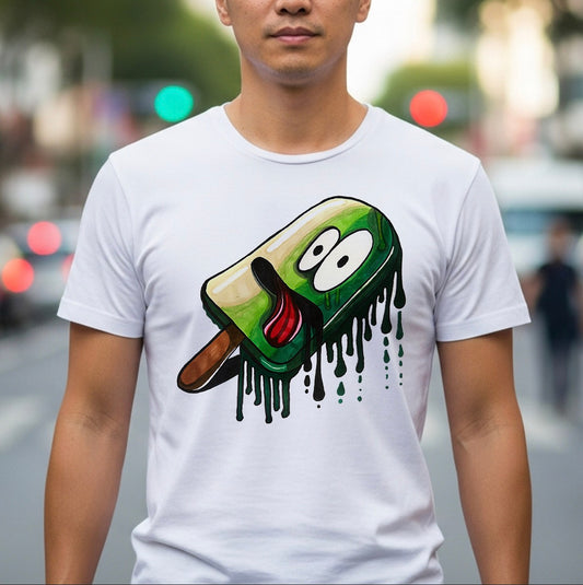 Melting Popsicle Cartoon Tee — Funny Dripping Ice Cream Graphic T-Shirt