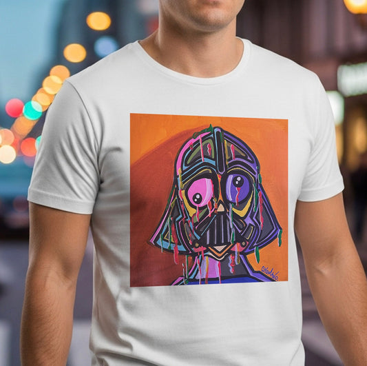 Drenched Vader Neon Art T‑Shirt — Psychedelic Darth Helmet Graphic Tee