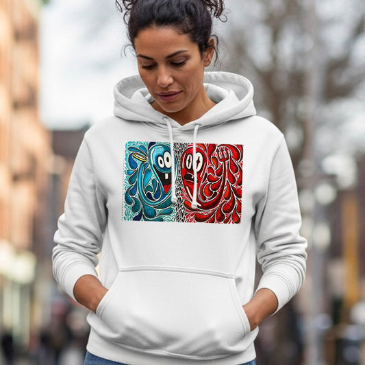 Artistic Unisex Fleece Hoodie with Whimsical Design