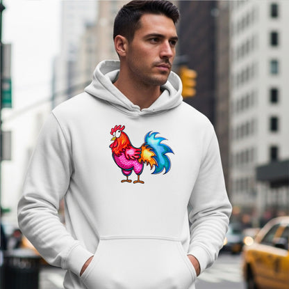 Colorful Rooster Hoodie — Vibrant Farmyard Graphic Pullover