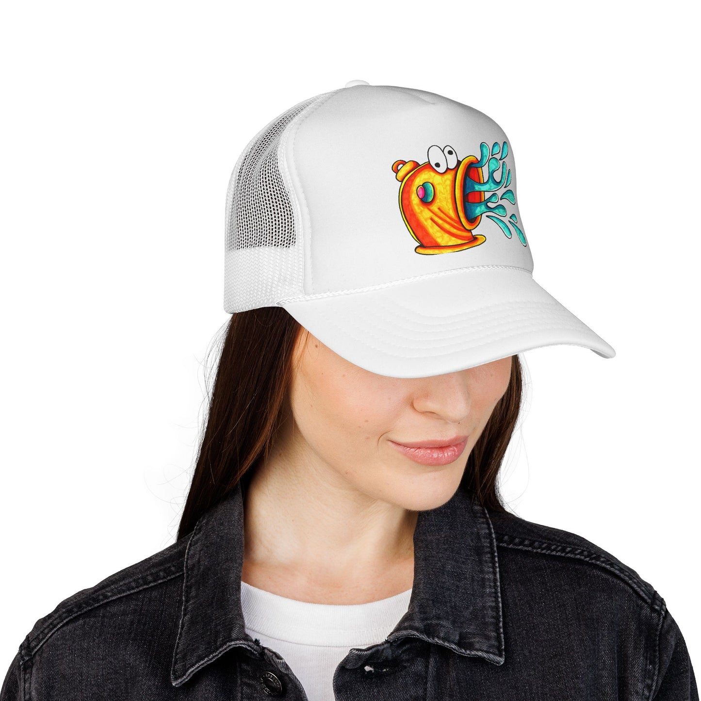 Funny Fish Spray Trucker Cap - Playful Summer Hat for Aquatic Lovers