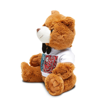 Plush Teddy Bear with Printed T‑Shirt — Cute Bow Tie Stuffed Animal Gift