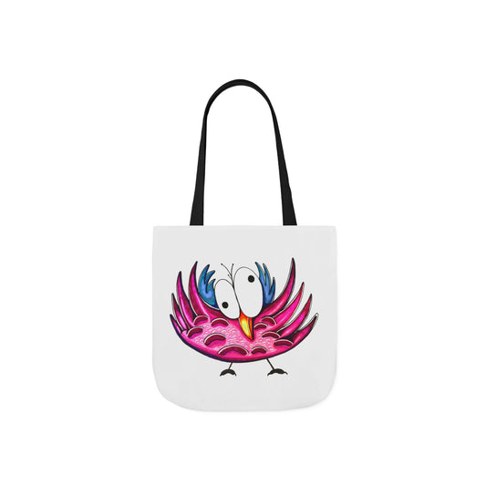 Canvas Tote Bag with Whimsical Pink Bird Design