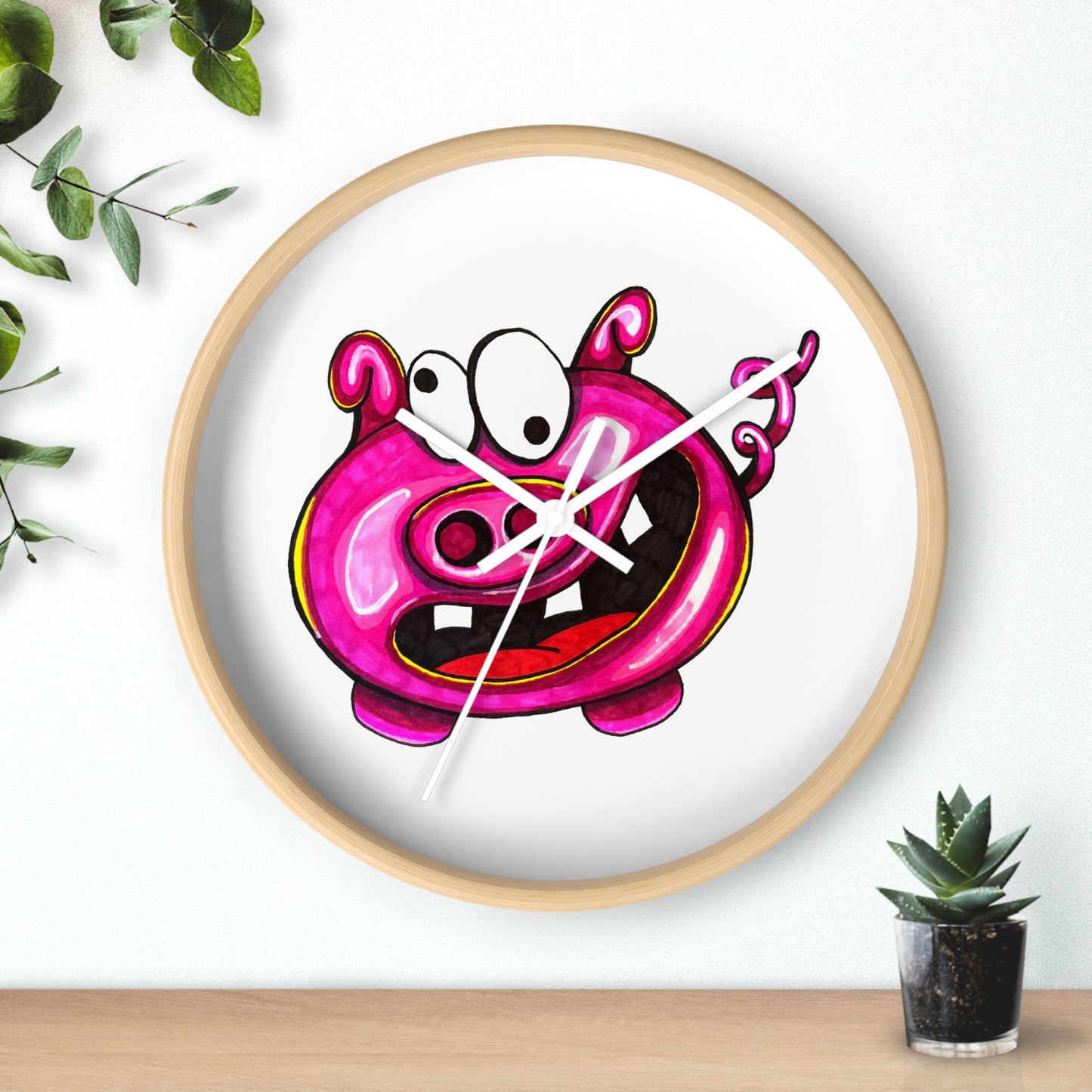 Pink Cartoon Pig Wall Clock — Cute Whimsical Nursery Decor
