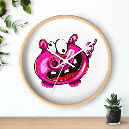 Pink Cartoon Pig Wall Clock — Cute Whimsical Nursery Decor