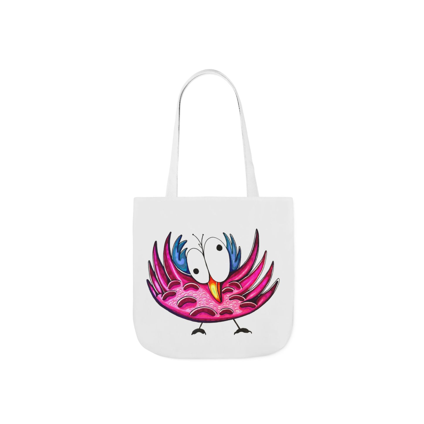 Canvas Tote Bag with Whimsical Pink Bird Design