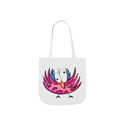 Canvas Tote Bag with Whimsical Pink Bird Design