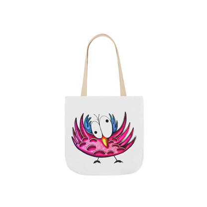 Canvas Tote Bag with Whimsical Pink Bird Design