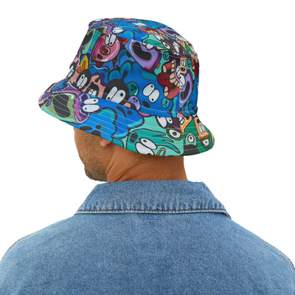 Colorful Cartoon Faces Bucket Hat — Funky All-Over Print Sun Hat