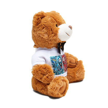 Plush Teddy Bear with Printed T‑Shirt — Cute Bow Tie Stuffed Animal Gift