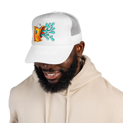 Funny Fish Spray Trucker Cap - Playful Summer Hat for Aquatic Lovers