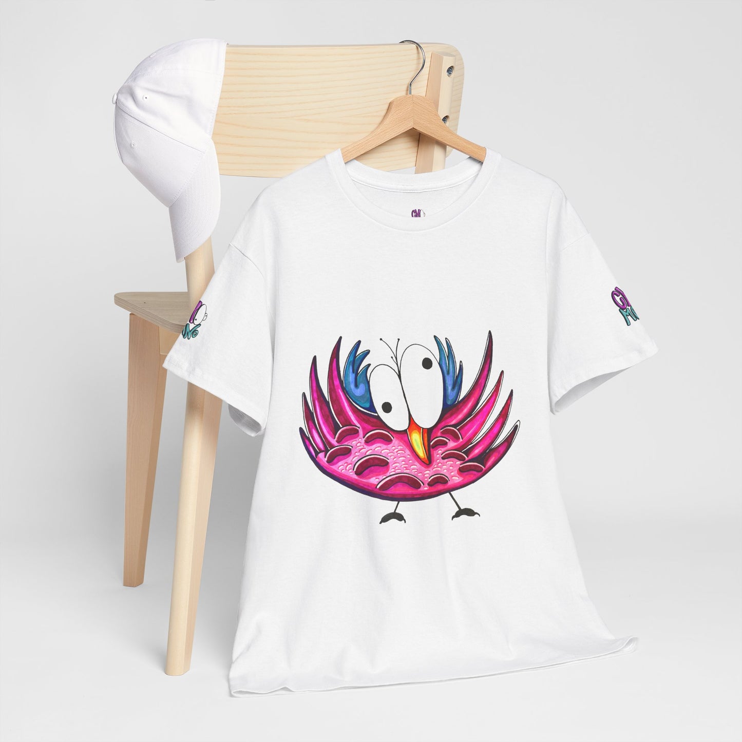 Pink Cartoon Bird T-Shirt — Cute Funny Feathered Character Tee