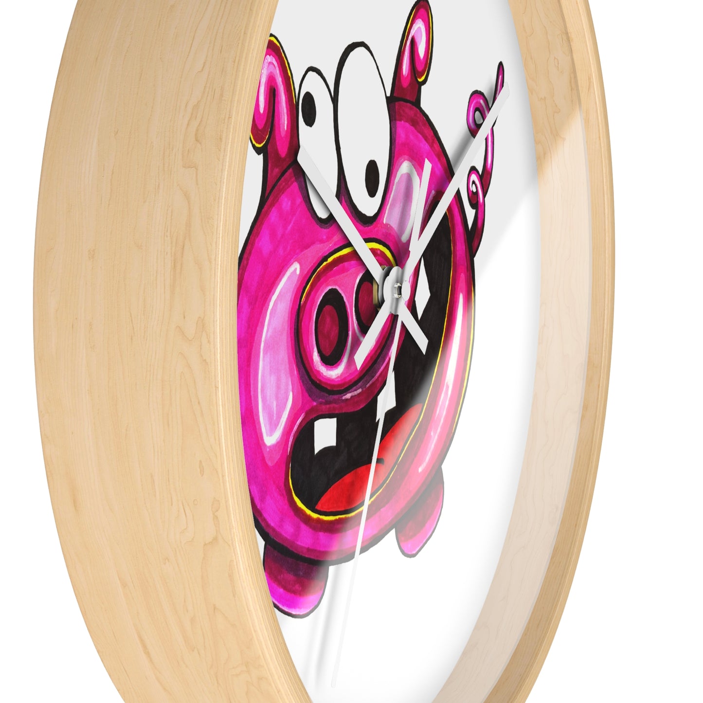 Pink Cartoon Pig Wall Clock — Cute Whimsical Nursery Decor