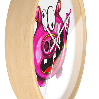 Pink Cartoon Pig Wall Clock — Cute Whimsical Nursery Decor