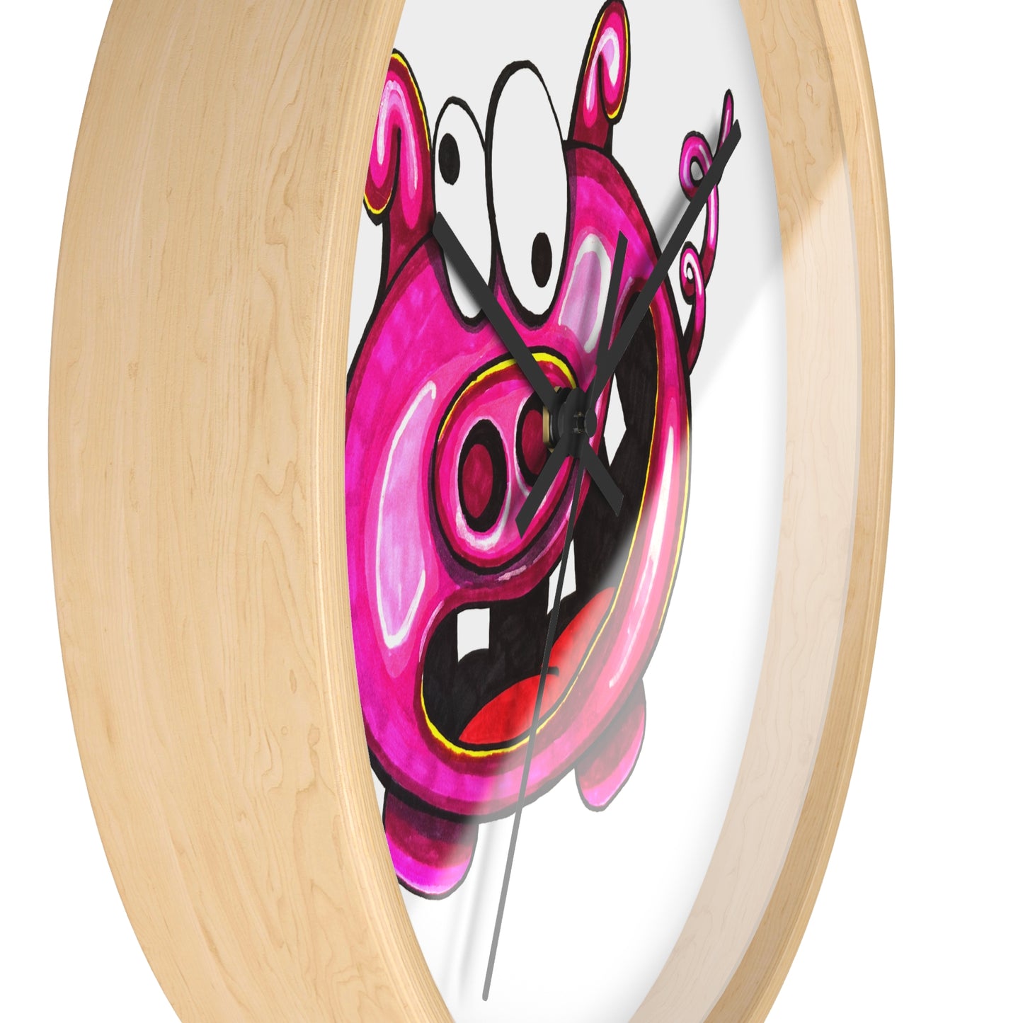 Pink Cartoon Pig Wall Clock — Cute Whimsical Nursery Decor