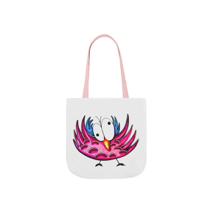 Canvas Tote Bag with Whimsical Pink Bird Design