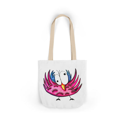 Canvas Tote Bag with Whimsical Pink Bird Design