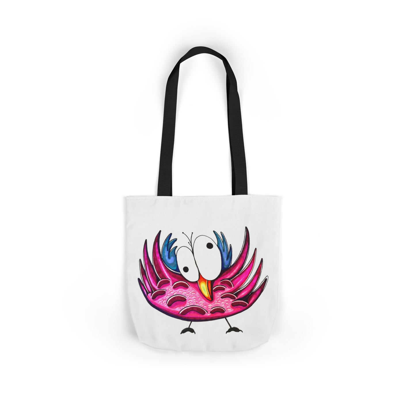 Canvas Tote Bag with Whimsical Pink Bird Design
