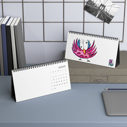 2026 Cute Pink Bird Desktop Calendar — Spiral Grid Planner for Desk