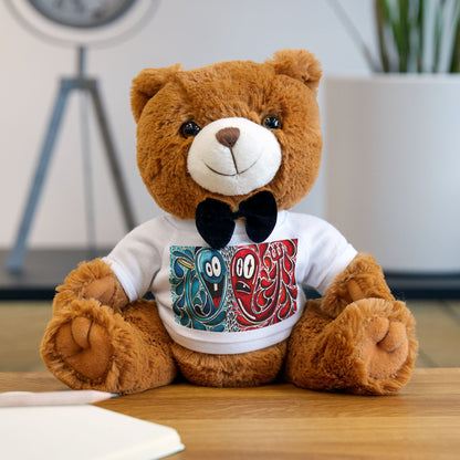 Plush Teddy Bear with Printed T‑Shirt — Cute Bow Tie Stuffed Animal Gift