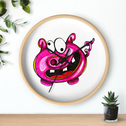 Pink Cartoon Pig Wall Clock — Cute Whimsical Nursery Decor