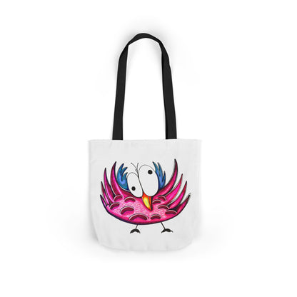Canvas Tote Bag with Whimsical Pink Bird Design