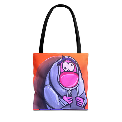 Cute Pink Character Hoodie Tote Bag — Fun Cartoon All-Over Print Tote